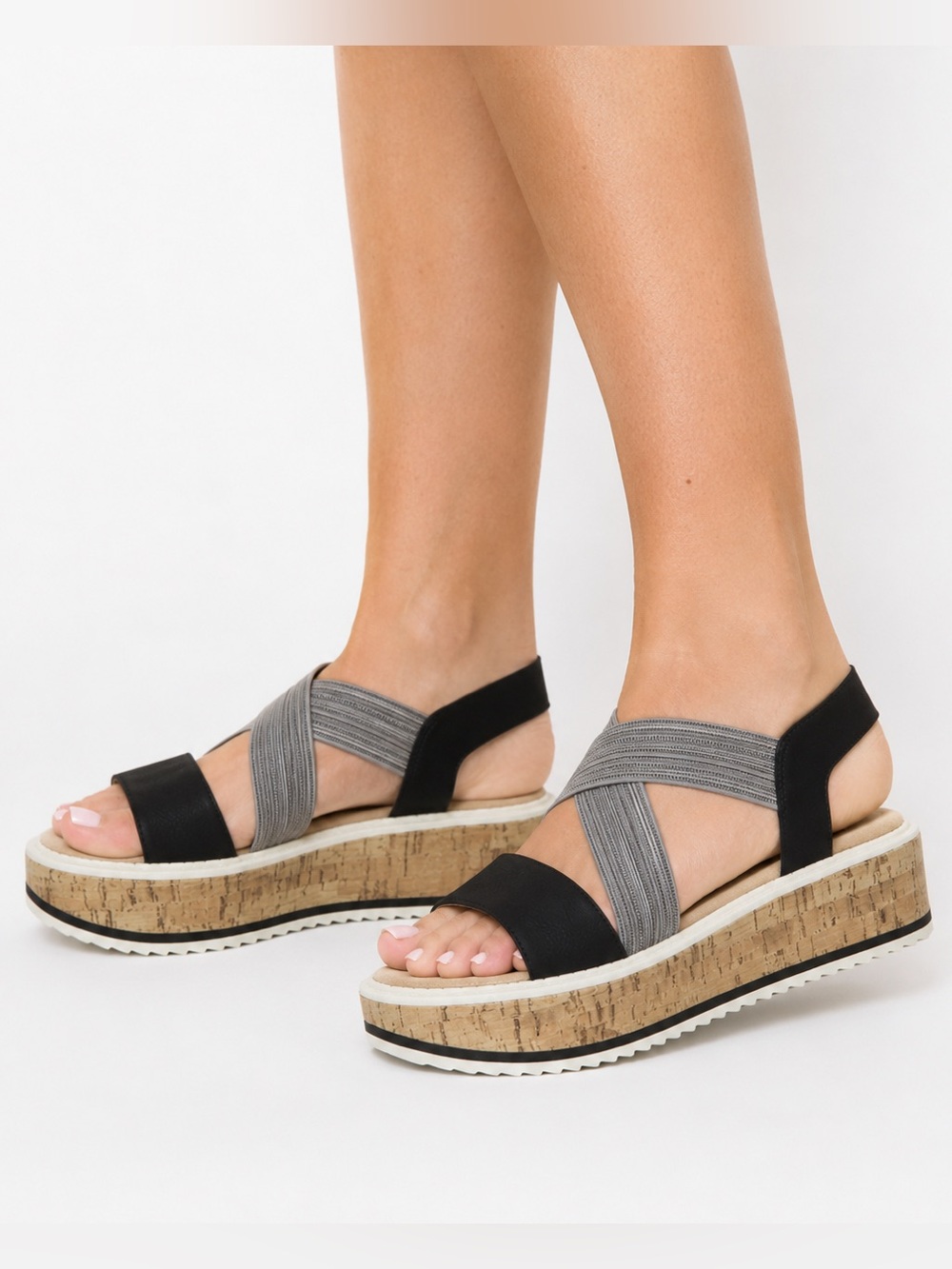 LIFE STRIDE Clementine Platform Sandals Cork Crisscross Slip-On Size 7